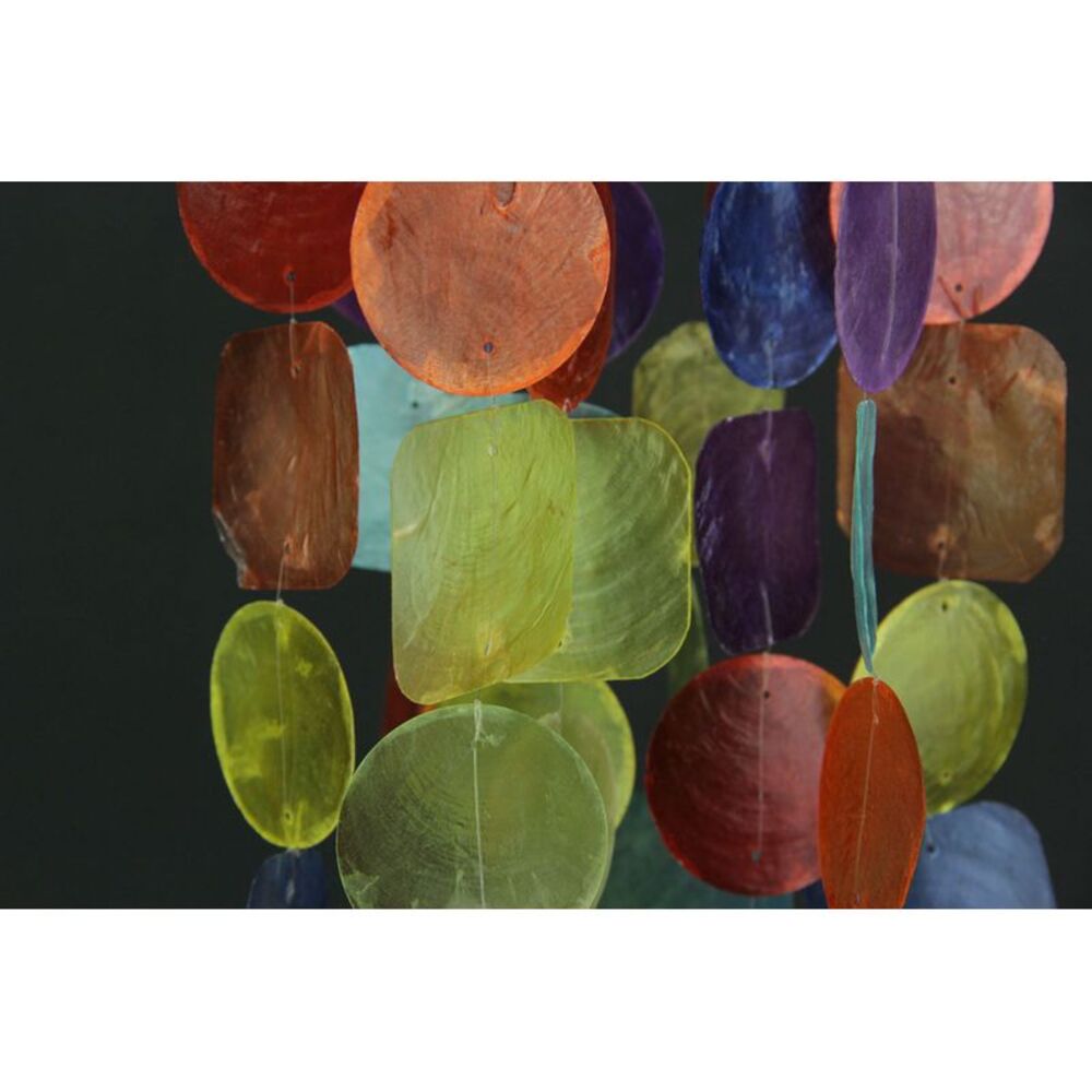 Multicolor Dyed Capiz Shell 26 Inch Long Wind Chime Garden Patio Yard - Picture 3 of 3